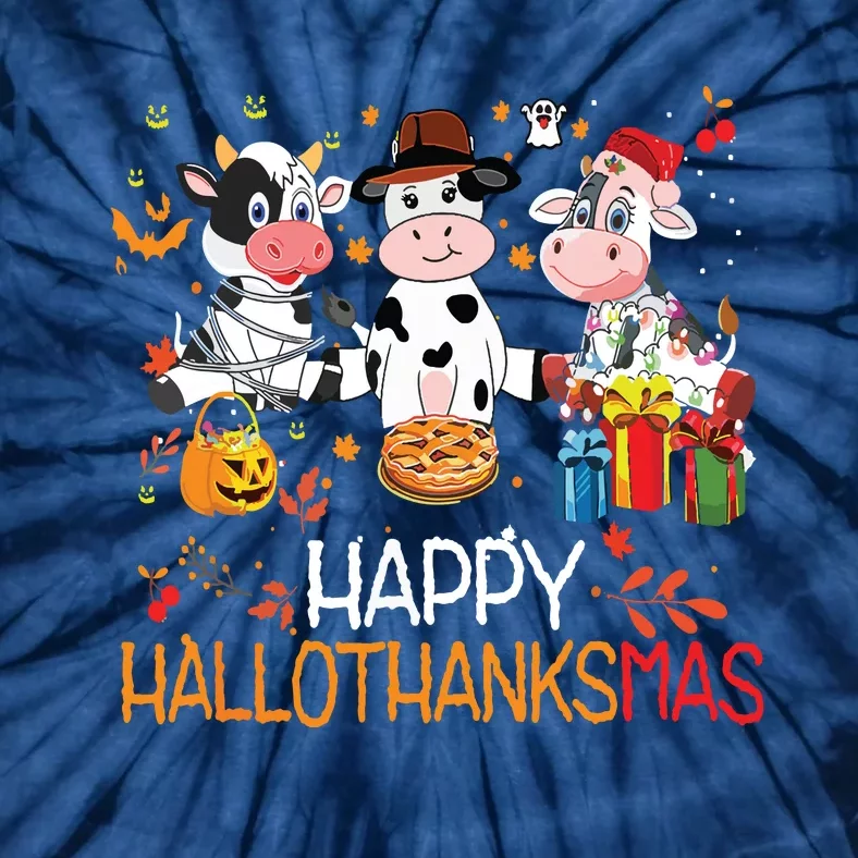 Happy Hallothanksmas Funny Santa Cow Halloween Thanksgiving Tie-Dye T-Shirt