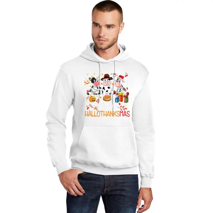 Happy Hallothanksmas Funny Santa Cow Halloween Thanksgiving Hoodie