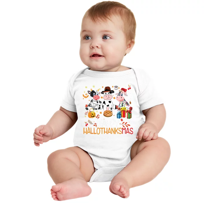 Happy Hallothanksmas Funny Santa Cow Halloween Thanksgiving Baby Bodysuit