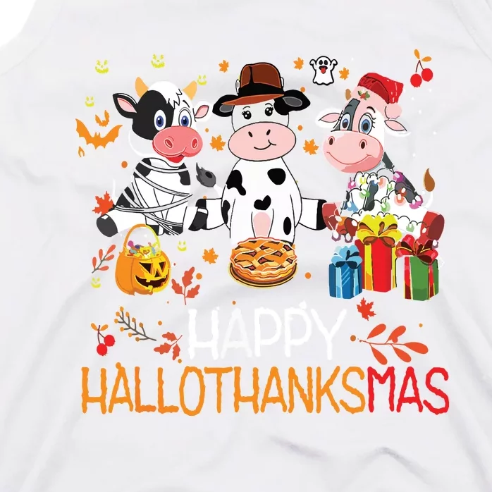 Happy Hallothanksmas Funny Santa Cow Halloween Thanksgiving Tank Top