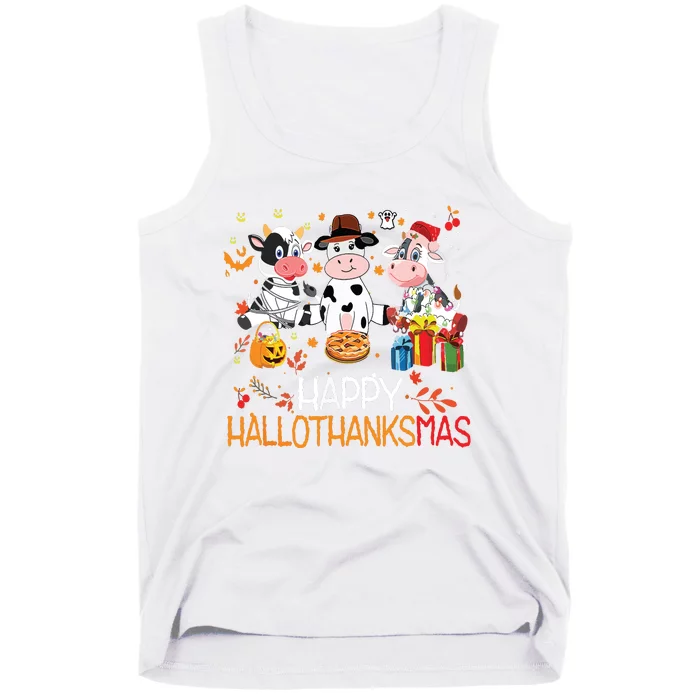 Happy Hallothanksmas Funny Santa Cow Halloween Thanksgiving Tank Top