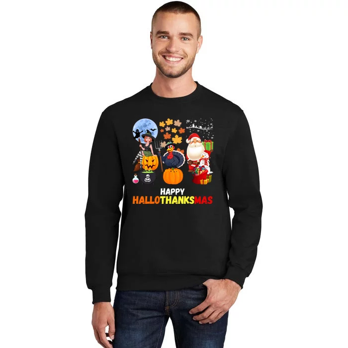 Happy Hallothanksmas Funny Halloween Thanksgiving Christmas Sweatshirt