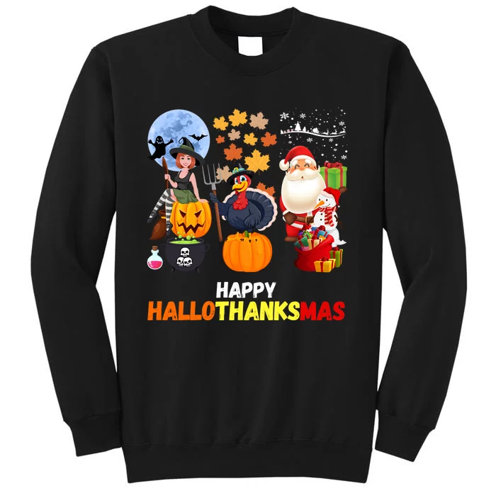 Happy Hallothanksmas Funny Halloween Thanksgiving Christmas Sweatshirt