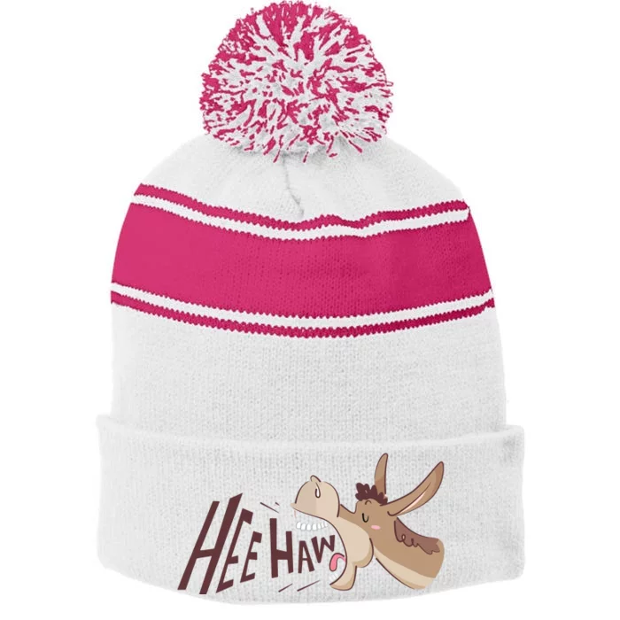 Hee Haw Funny Donkey Laughs Stripe Pom Pom Beanie