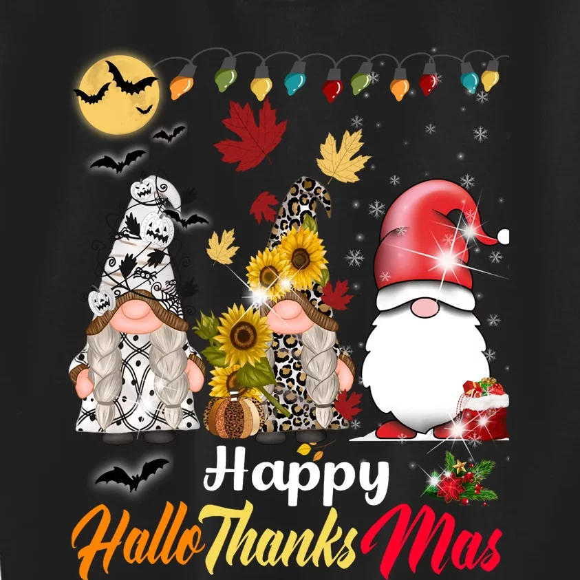 Happy Hallothanksmas Gnomes Halloween Thanksgiving Christmas Kids Sweatshirt