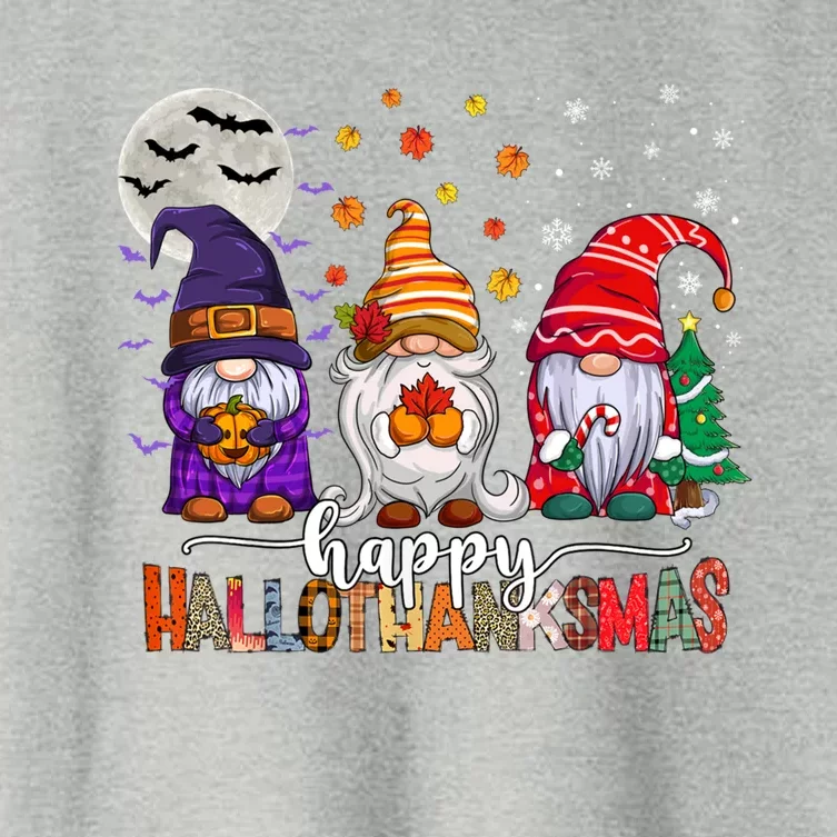 Happy Hallothanksmas Gnomes Lover Halloween Merry Christmas Gift Women's Crop Top Tee