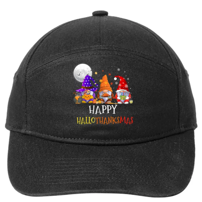 Happy Hallothanksmas Gnomes Halloween Christmas Thanksgiving 7-Panel Snapback Hat