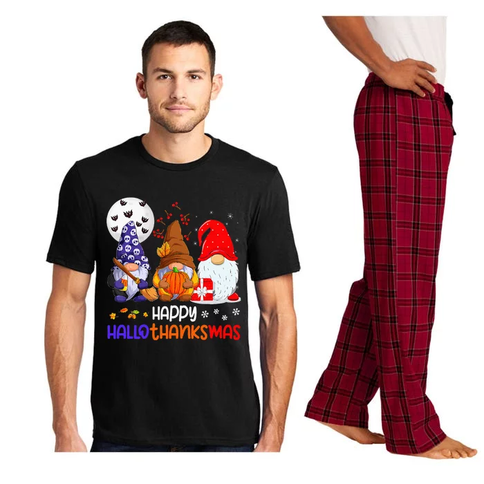 Happy Hallothanksmas Gnomes Halloween Thanksgiving Christmas Pajama Set