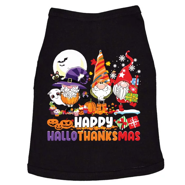 Happy Hallothanksmas Gnome Halloween Thanksgiving Christmas Doggie Tank