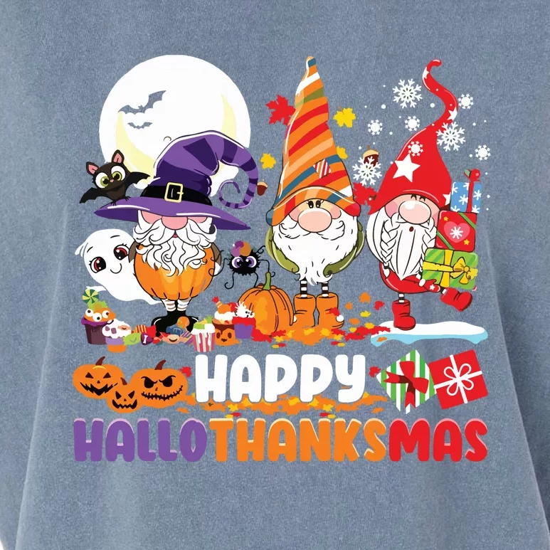 Happy Hallothanksmas Gnome Halloween Thanksgiving Christmas Garment-Dyed Women's Muscle Tee