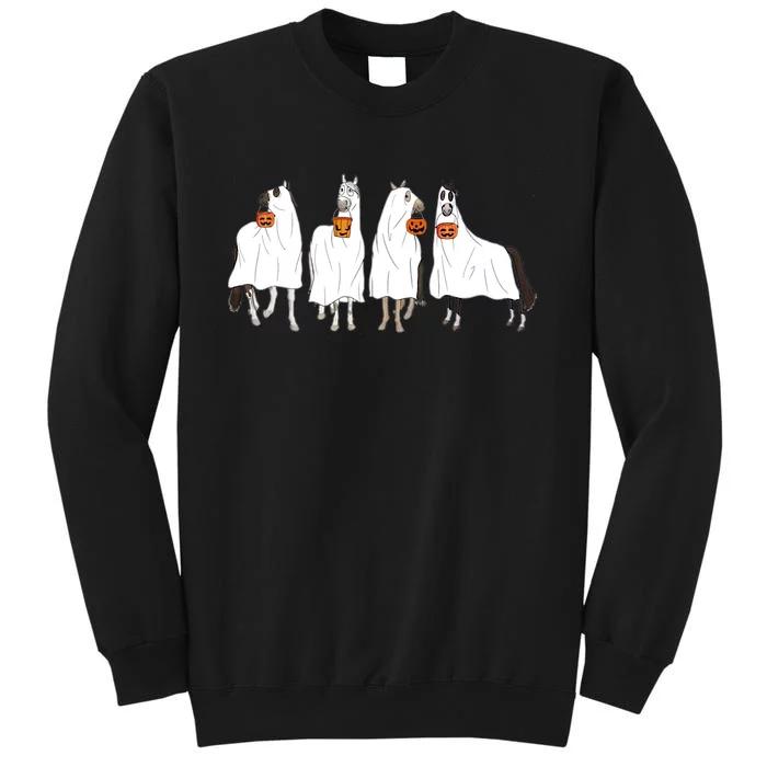 Halloween Horse Ghost Boo Cowboy Western Spooky Season Tall Sweatshirt