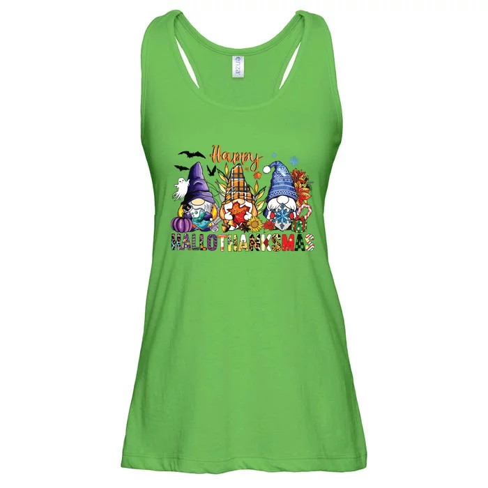 Happy Hallothanksmas Gnomes Halloween Thanksgiving Christmas Ladies Essential Flowy Tank