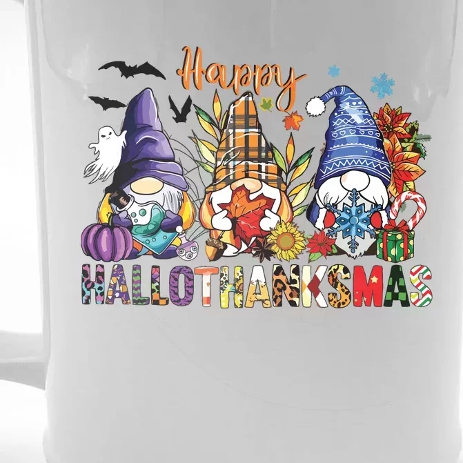 Happy Hallothanksmas Gnomes Halloween Thanksgiving Christmas Front & Back Beer Stein