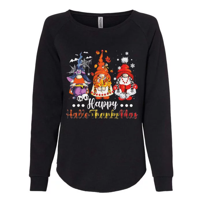 Happy Hallothanksmas Gnomes Halloween Thanksgiving Christmas Love Womens California Wash Sweatshirt