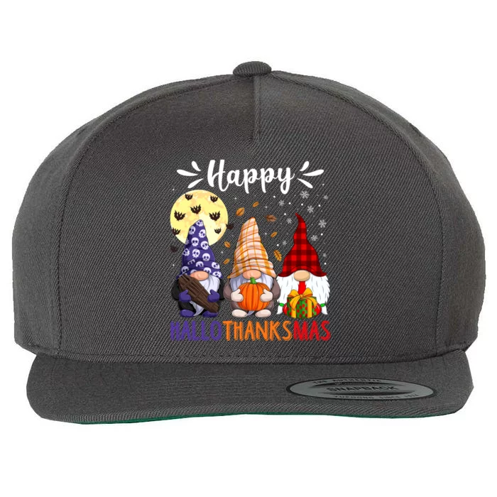 Happy Hallowthanksmas Gnomes Lover Santa Hat Pumpkin Turkey Wool Snapback Cap