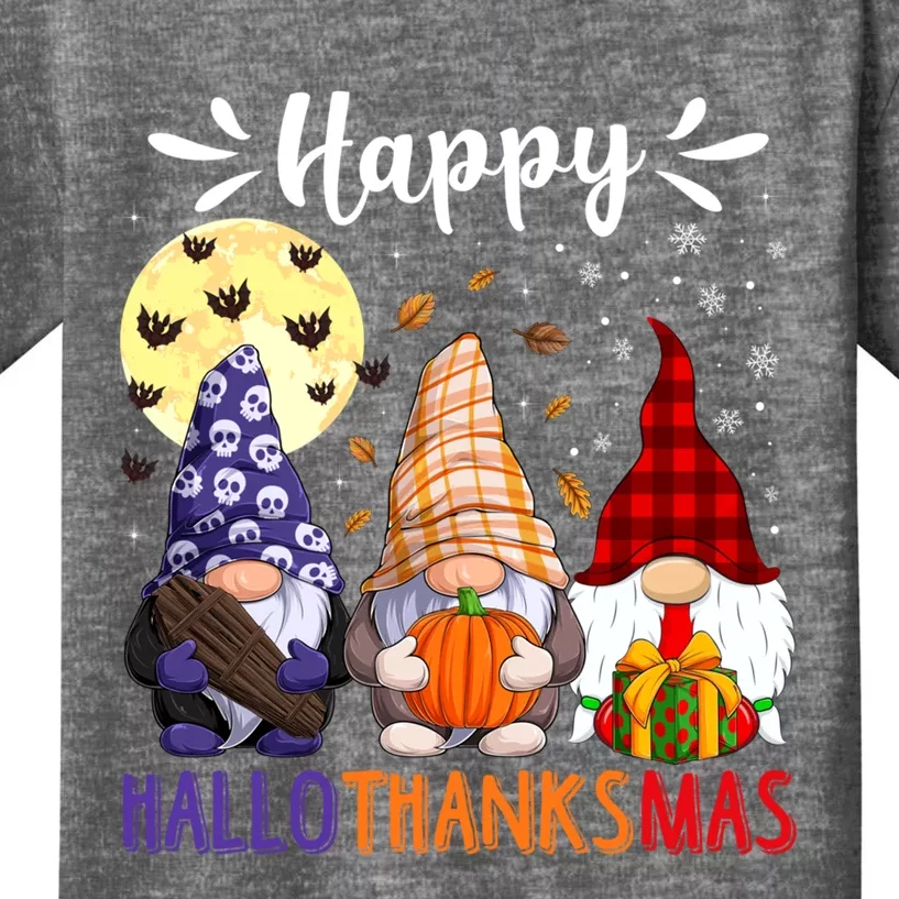 Happy Hallowthanksmas Gnomes Lover Santa Hat Pumpkin Turkey Kids T-Shirt