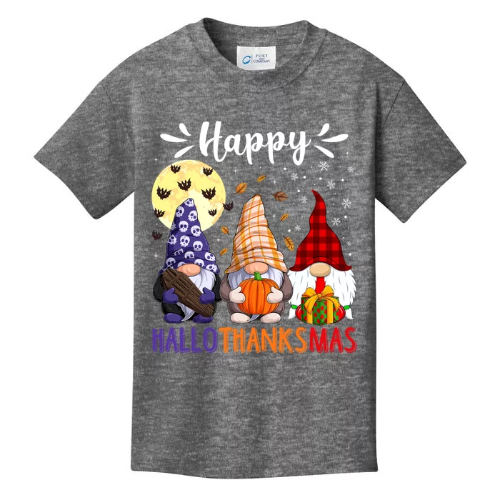 Happy Hallowthanksmas Gnomes Lover Santa Hat Pumpkin Turkey Kids T-Shirt