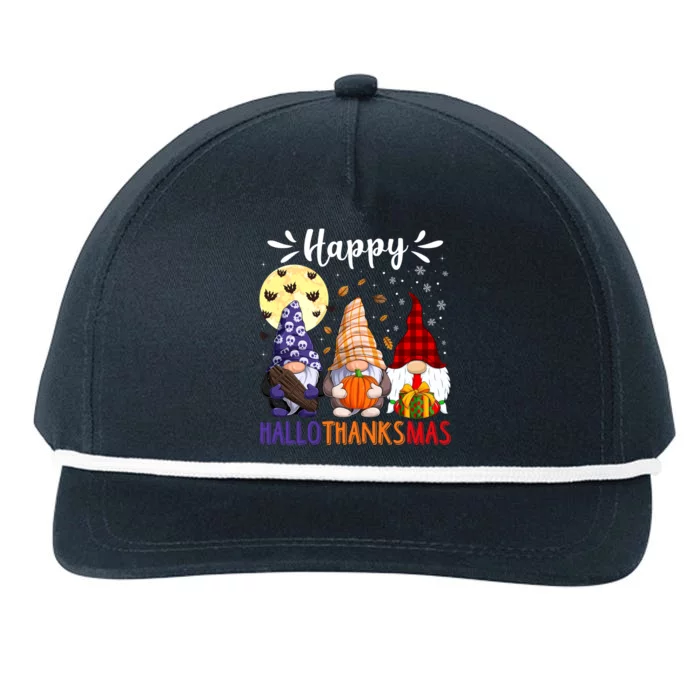 Happy Hallowthanksmas Gnomes Lover Santa Hat Pumpkin Turkey Snapback Five-Panel Rope Hat