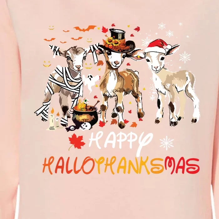 Happy Hallothanksmas Goats Womens California Wash Sweatshirt