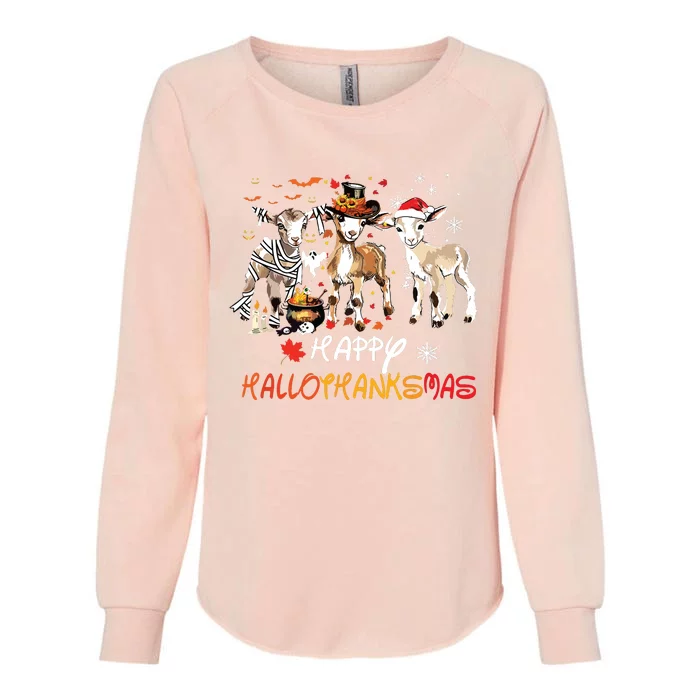 Happy Hallothanksmas Goats Womens California Wash Sweatshirt