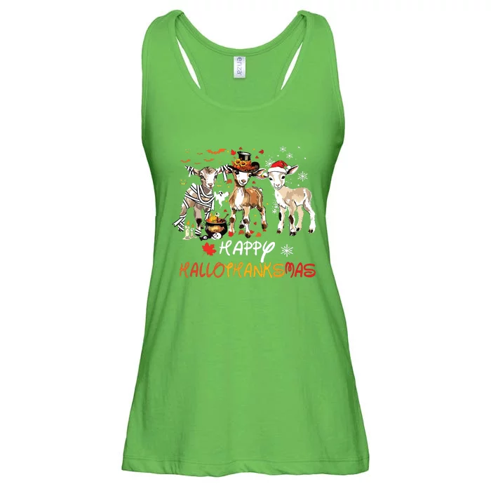 Happy Hallothanksmas Goats Ladies Essential Flowy Tank