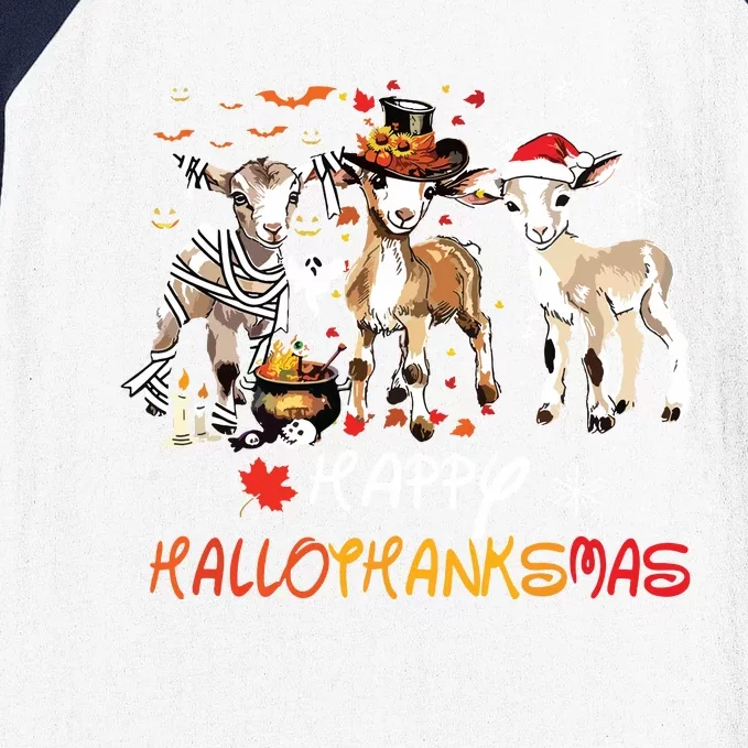 Happy Hallothanksmas Goats Baseball Sleeve Shirt