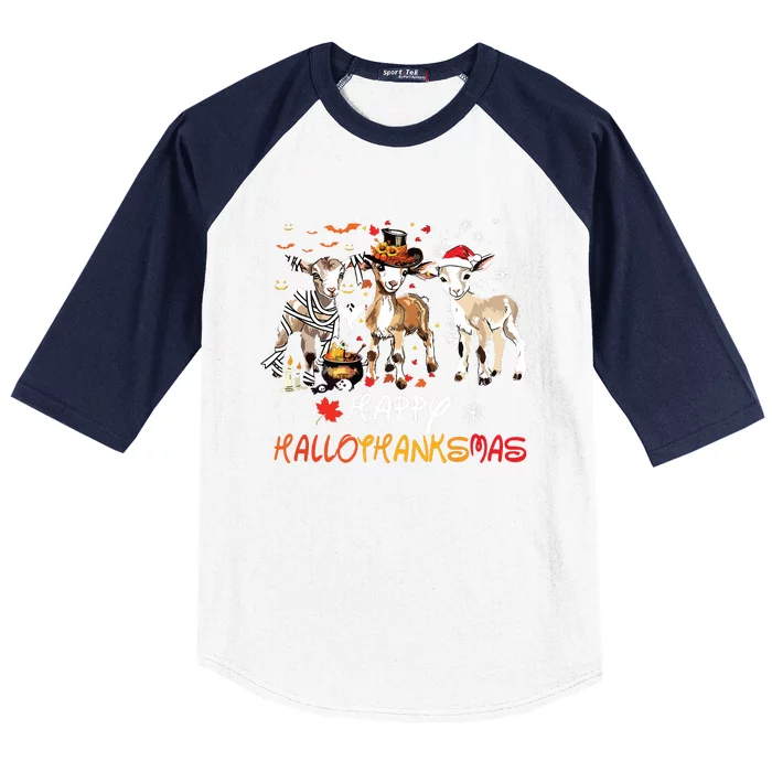 Happy Hallothanksmas Goats Baseball Sleeve Shirt