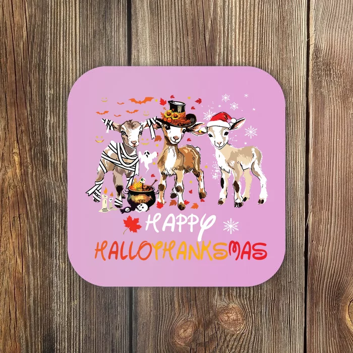 Happy Hallothanksmas Goats Coaster