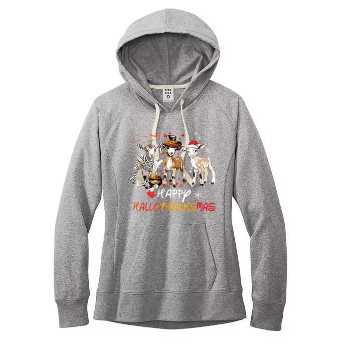 Happy Hallothanksmas Goats Women's Fleece Hoodie