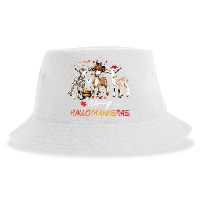 Happy Hallothanksmas Goats Sustainable Bucket Hat