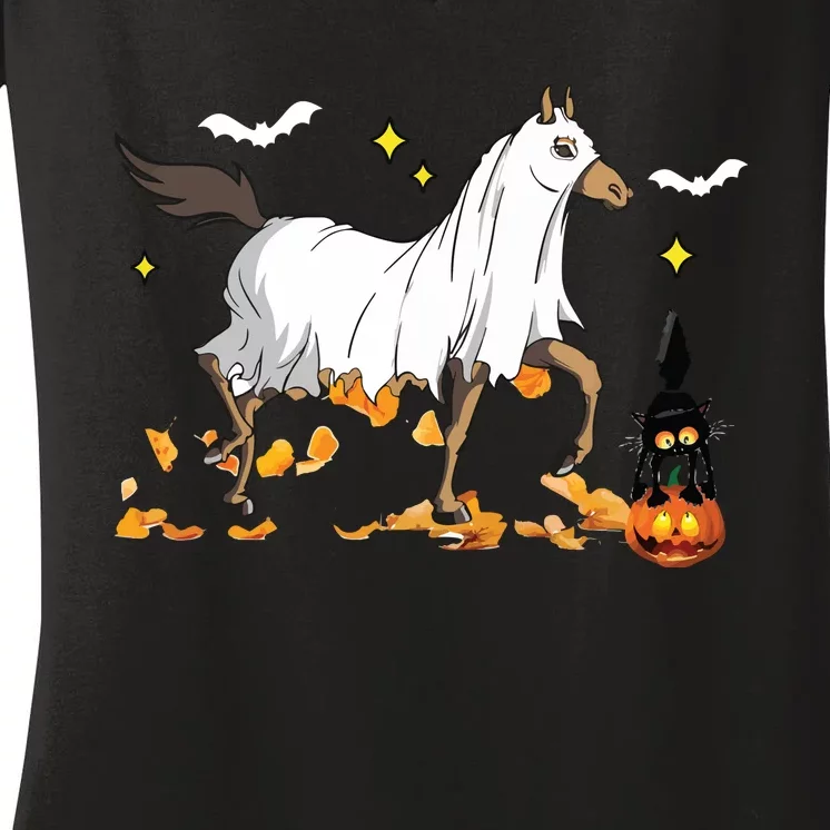 Halloween Horse Ghost Cowboy Western Halloween Women's V-Neck T-Shirt