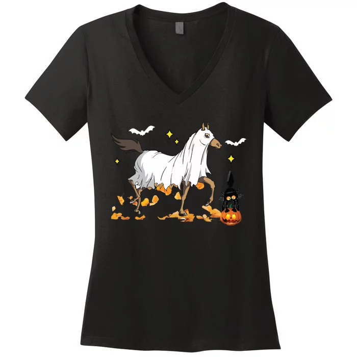 Halloween Horse Ghost Cowboy Western Halloween Women's V-Neck T-Shirt