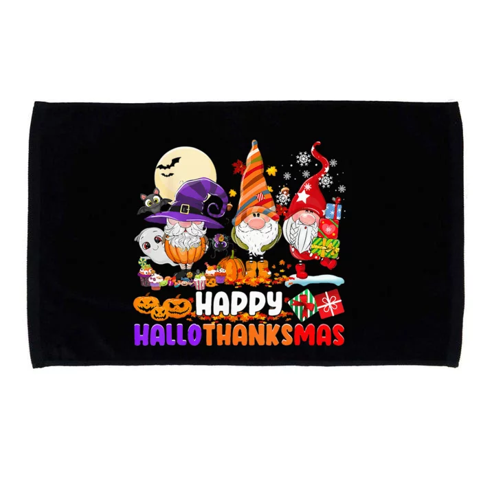 Happy Hallothanksmas Gnomes Halloween Thanksgiving Christmas Microfiber Hand Towel