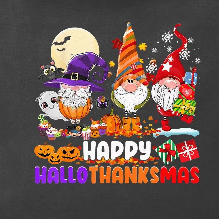 Happy Hallothanksmas Gnomes Halloween Thanksgiving Christmas Zip Tote Bag