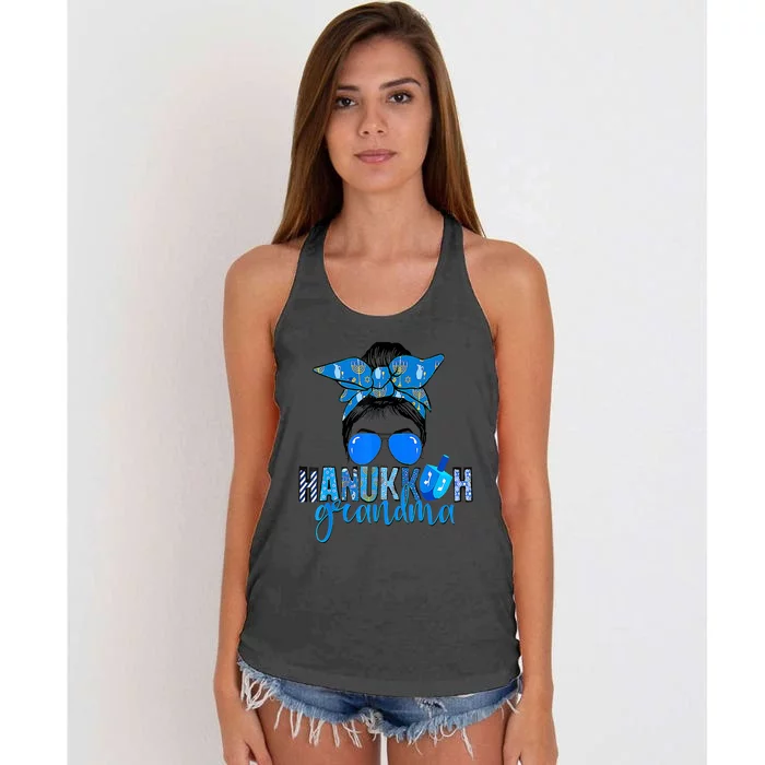 Happy Hanukkah Grandma Messy Bun Jewish Christmas Pajama Women's Knotted Racerback Tank