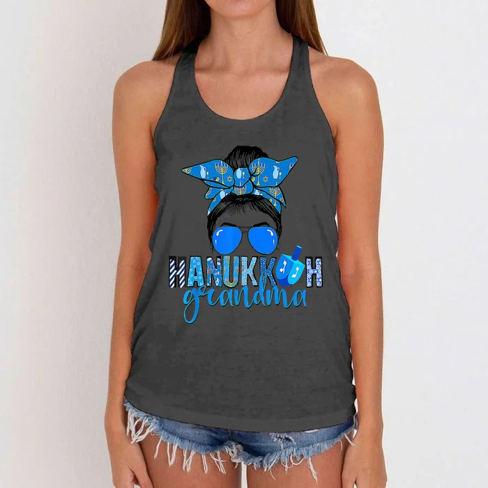 Happy Hanukkah Grandma Messy Bun Jewish Christmas Pajama Women's Knotted Racerback Tank