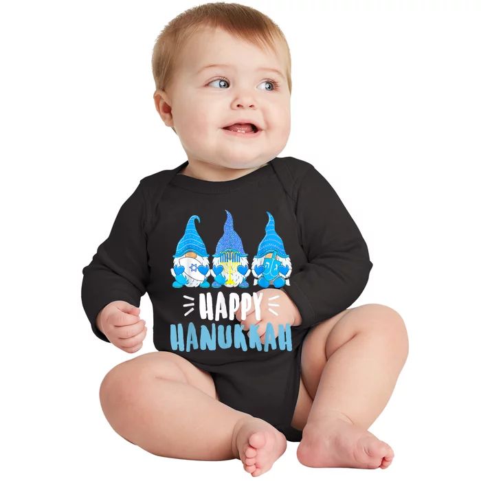 Happy Hanukkah Gnomes Jewish Gnome Lover Chanukah Baby Long Sleeve Bodysuit