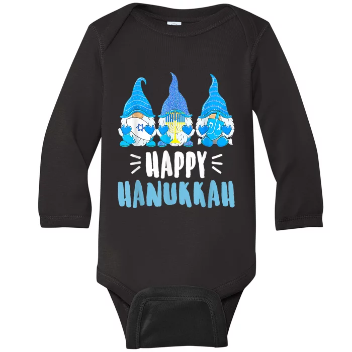 Happy Hanukkah Gnomes Jewish Gnome Lover Chanukah Baby Long Sleeve Bodysuit