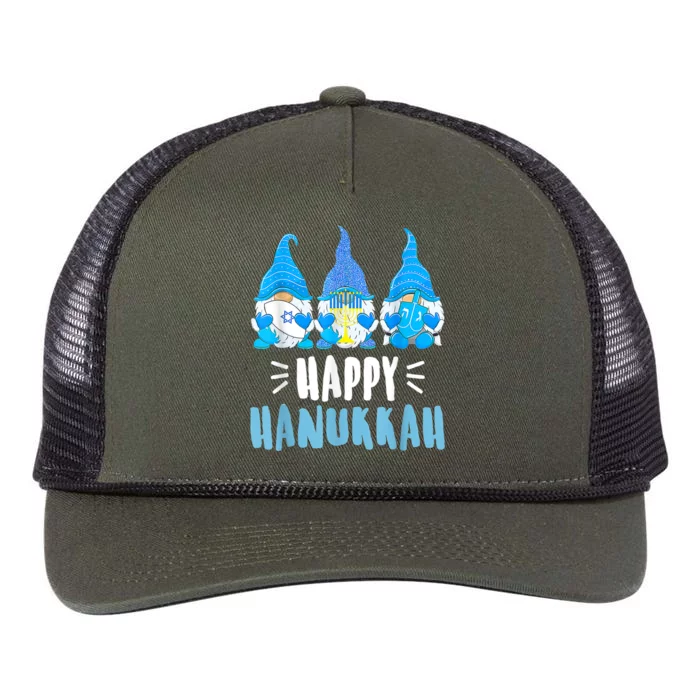 Happy Hanukkah Gnomes Jewish Gnome Lover Chanukah Retro Rope Trucker Hat Cap