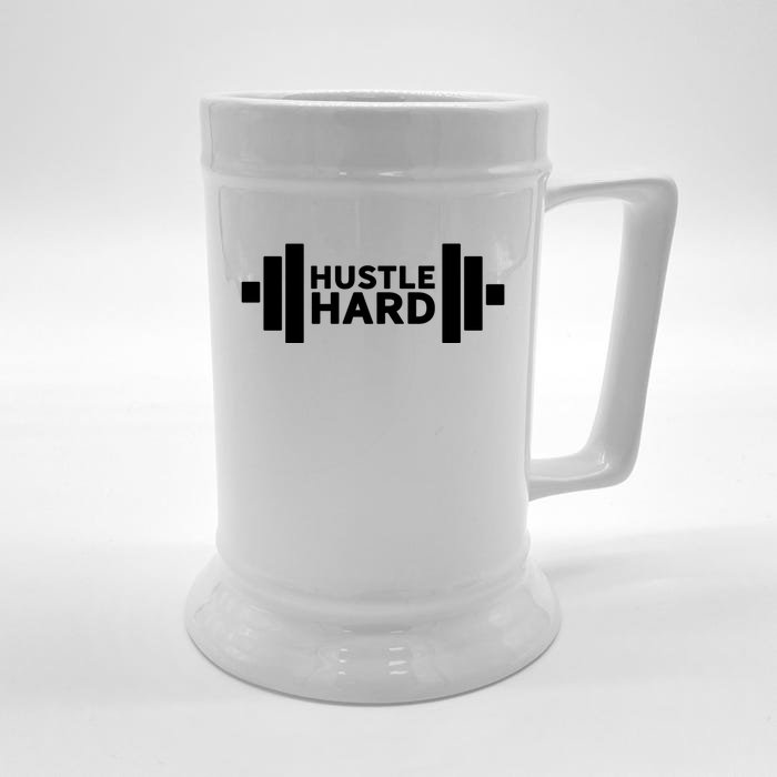 Hustle Hard Gym Rat Workout Gains Heavy Lifting Muscle Build Gift Front & Back Beer Stein