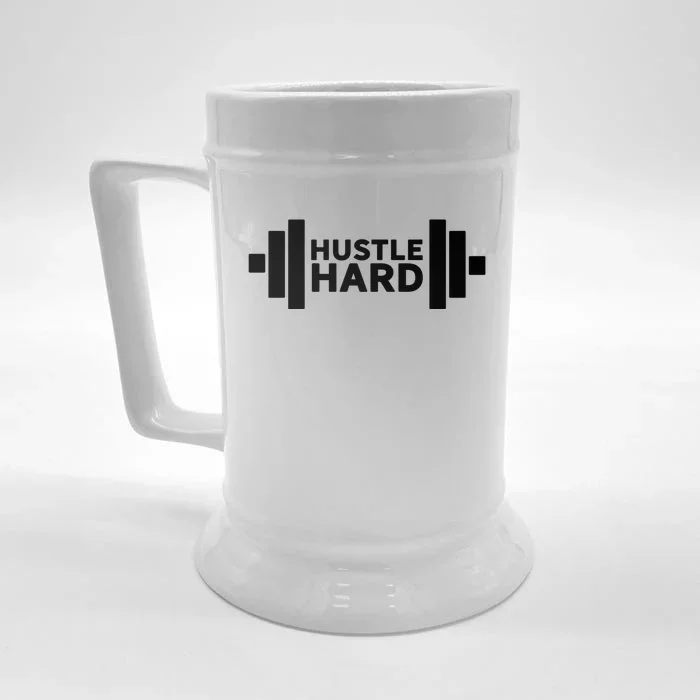 Hustle Hard Gym Rat Workout Gains Heavy Lifting Muscle Build Gift Front & Back Beer Stein