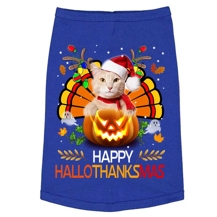 Happy Hallothanksmas Ghost Cat Pumpkin Christmas Santa Gift Doggie Tank