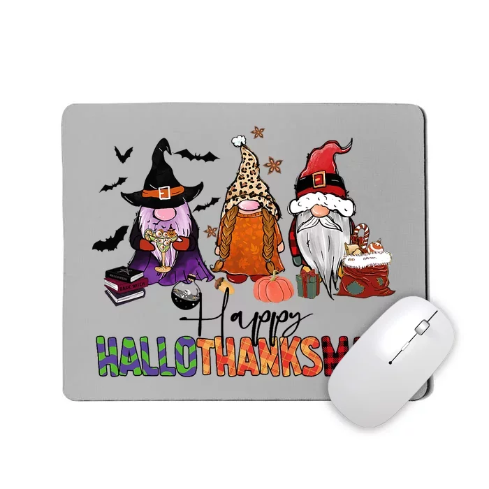 Happy Hallothanksmas Gnomes Plaid Leopard Christmas Gnome Mousepad