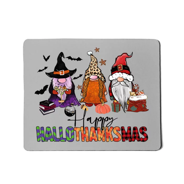 Happy Hallothanksmas Gnomes Plaid Leopard Christmas Gnome Mousepad