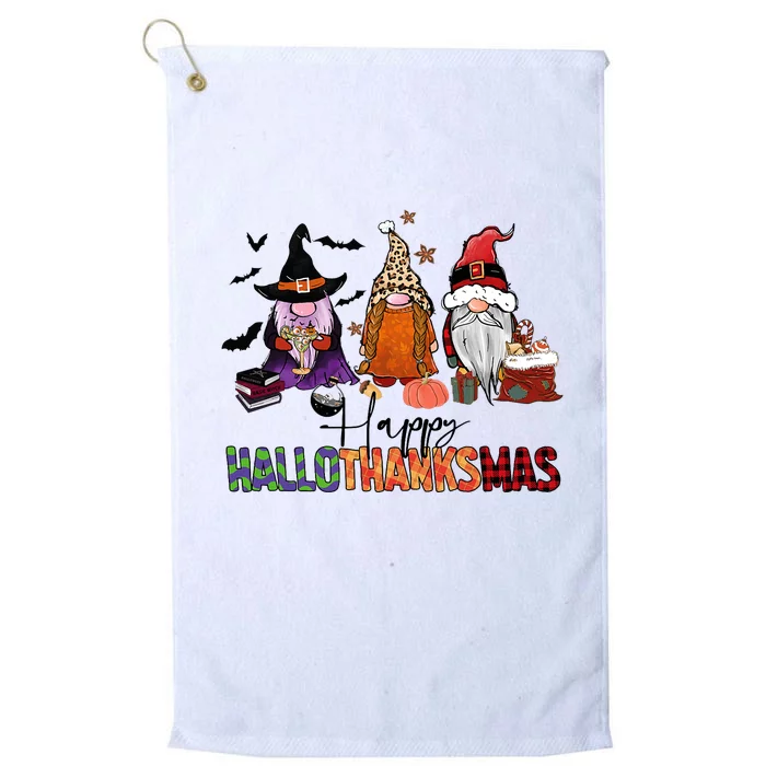 Happy Hallothanksmas Gnomes Plaid Leopard Christmas Gnome Platinum Collection Golf Towel