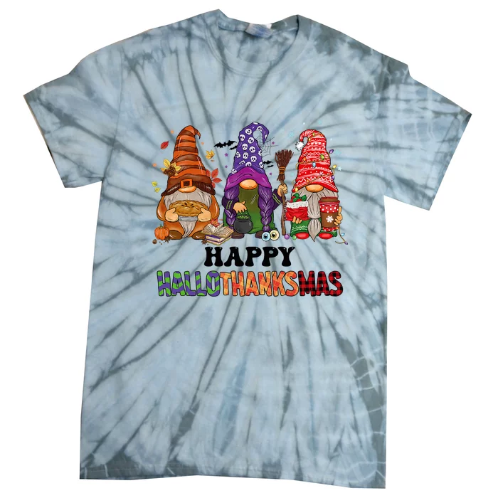 Happy Hallothanksmas Gnomes Tie-Dye T-Shirt