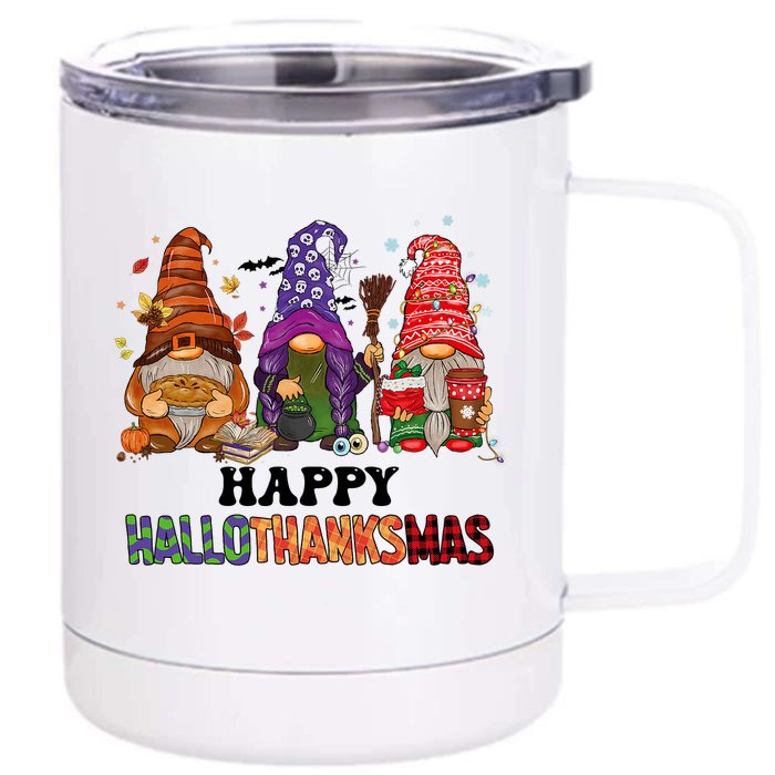 Happy Hallothanksmas Gnomes Front & Back 12oz Stainless Steel Tumbler Cup