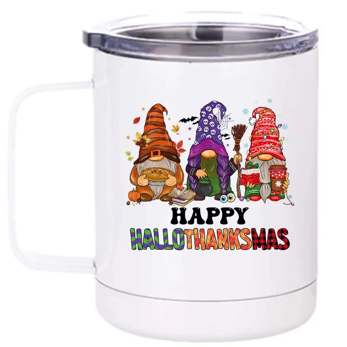 Happy Hallothanksmas Gnomes Front & Back 12oz Stainless Steel Tumbler Cup