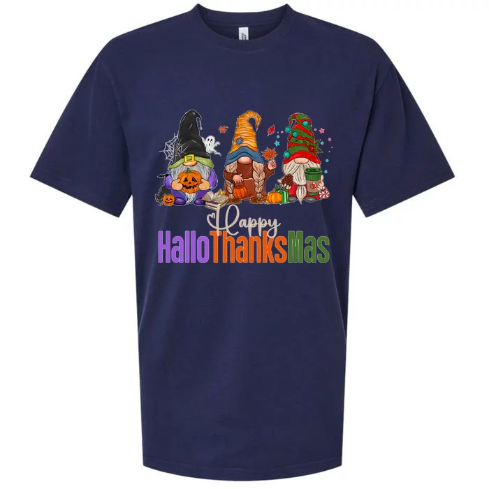 Happy Hallothanksmas Gnomes Halloween Thanksgiving Christmas Gift Sueded Cloud Jersey T-Shirt