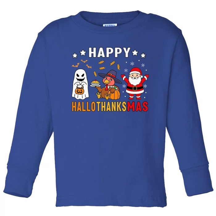 Happy Hallothanksmas Ghost Turkey Pumpkin Toddler Long Sleeve Shirt